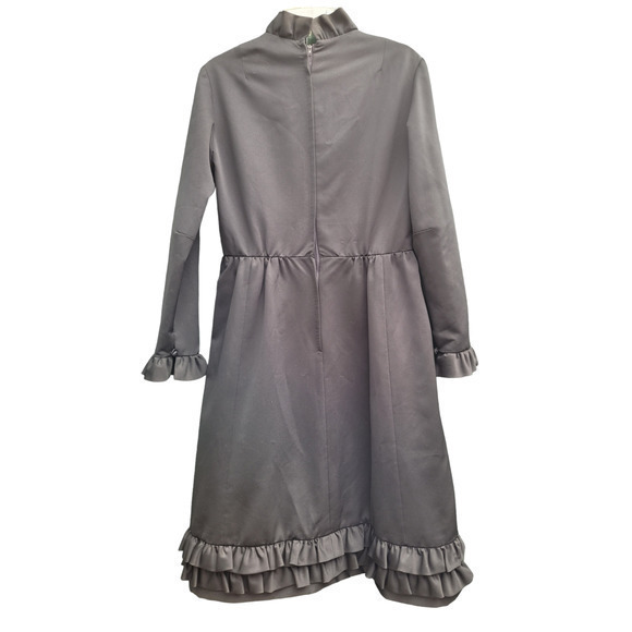 Vintage Ruffle Cuff V-neck and Hem Long Sleeve Goth‎ Line A-line Midi Prom Dress - Picture 3 of 12